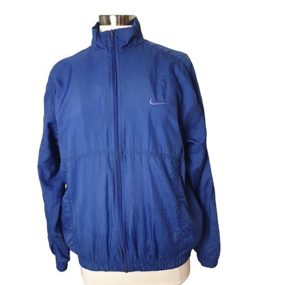 Nike Women's Vintage 90's Jacket Large Navy Blue White Tag Zip Track Windbreaker - Picture 2 of 7